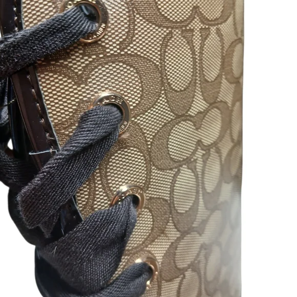 Coach Tristee Signature Tall Rain Boots Lace Back Brown Black Women's Size 8B - Picture 3 of 12